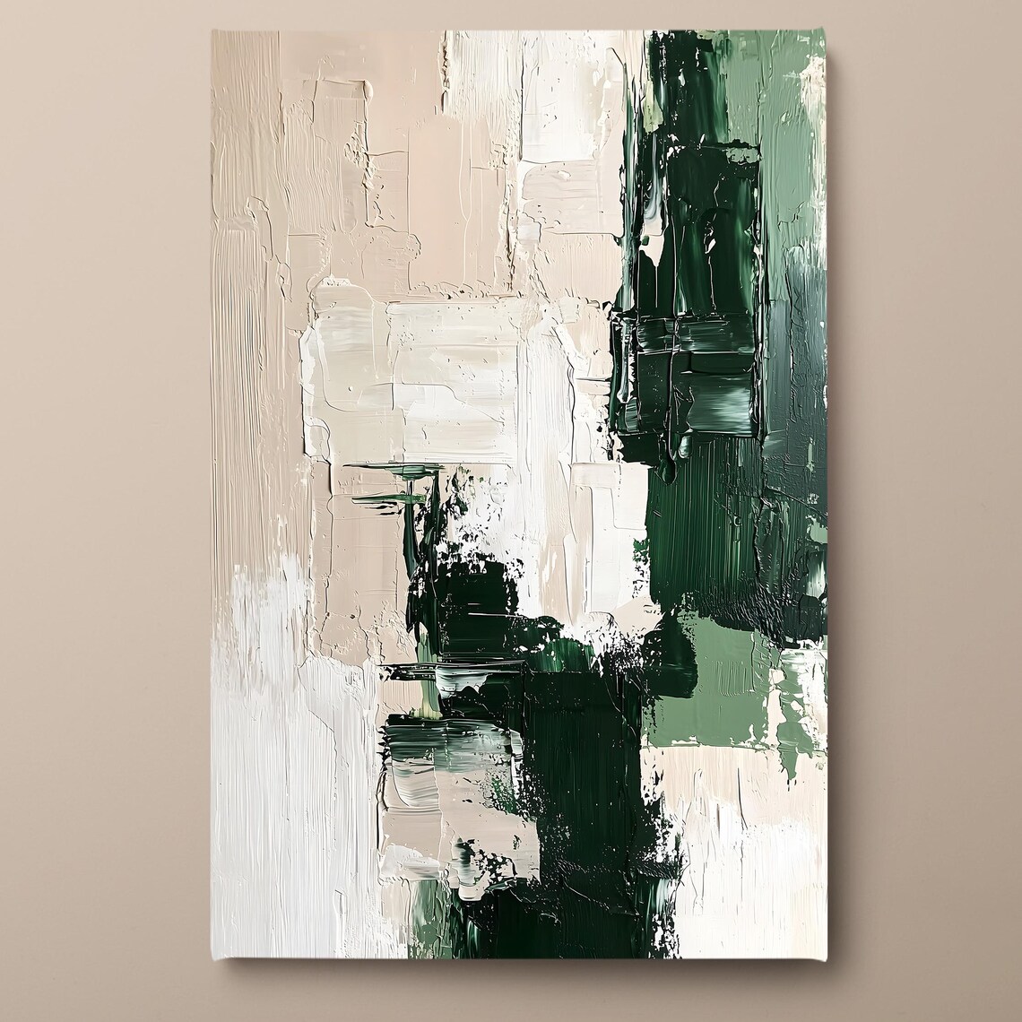 Modern Emerald Green Beige Abstract Textured Oil Painting Art Poster