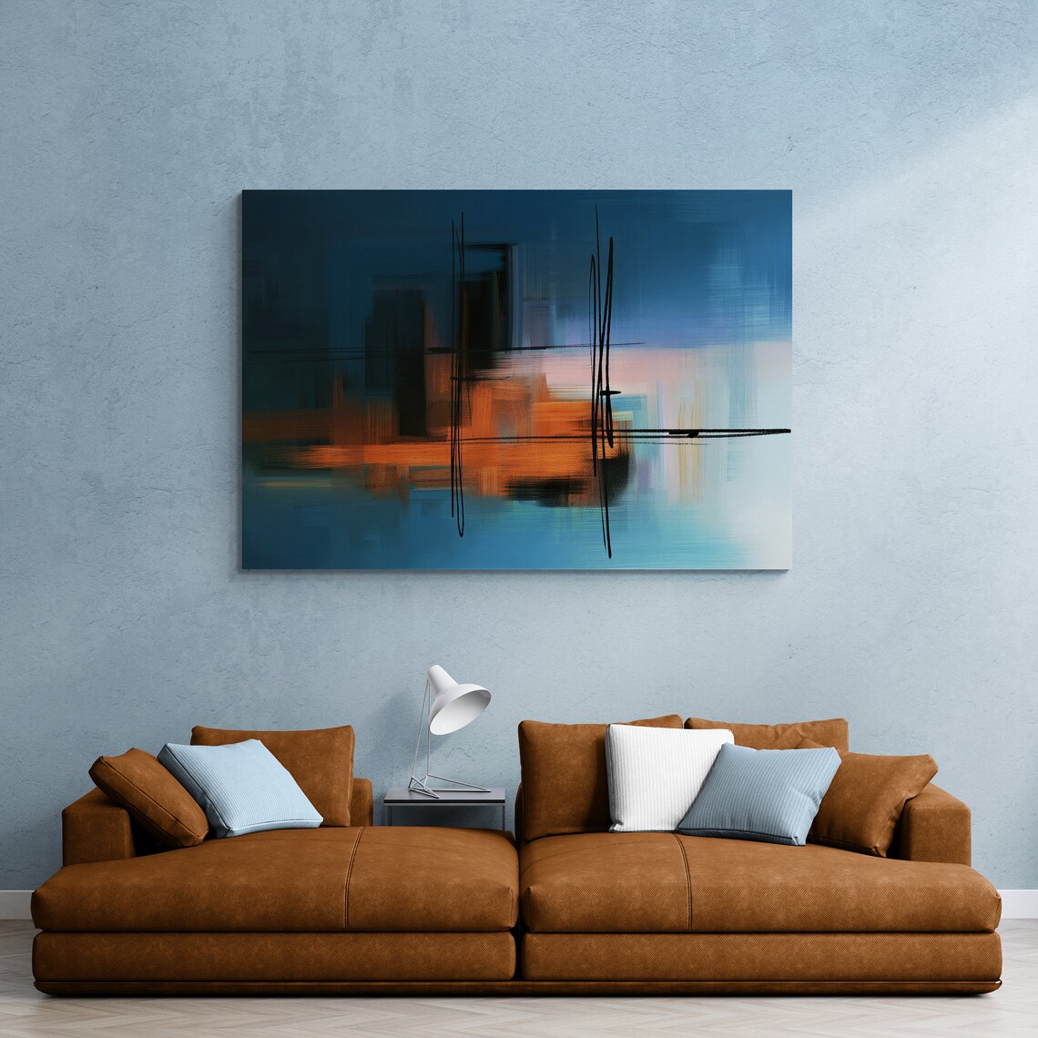 Blue Orange Abstract Wall Art Orange Abstract Print Abstract Plane Painting Ready To Hang - Image 3