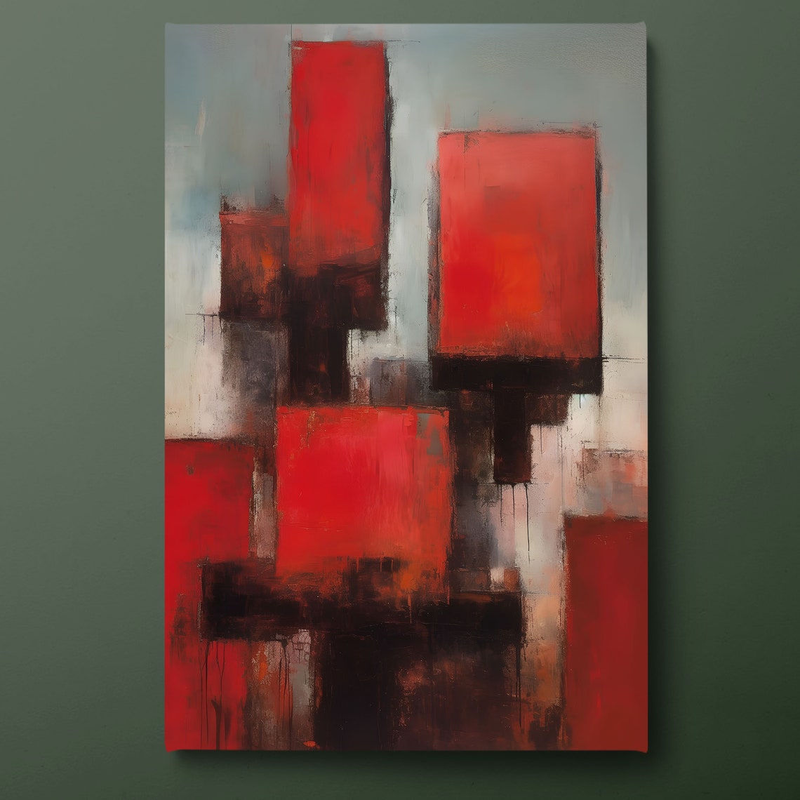 Minimal Abstract Figure With Red Umbrella And Pink Flowers Art Poster