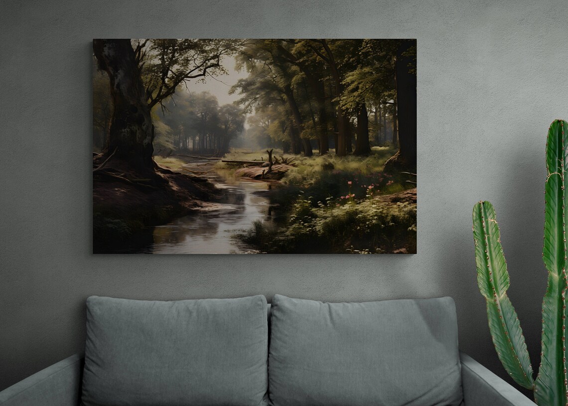 Vintage Forest River Art Print, Summer Painting - Image 2