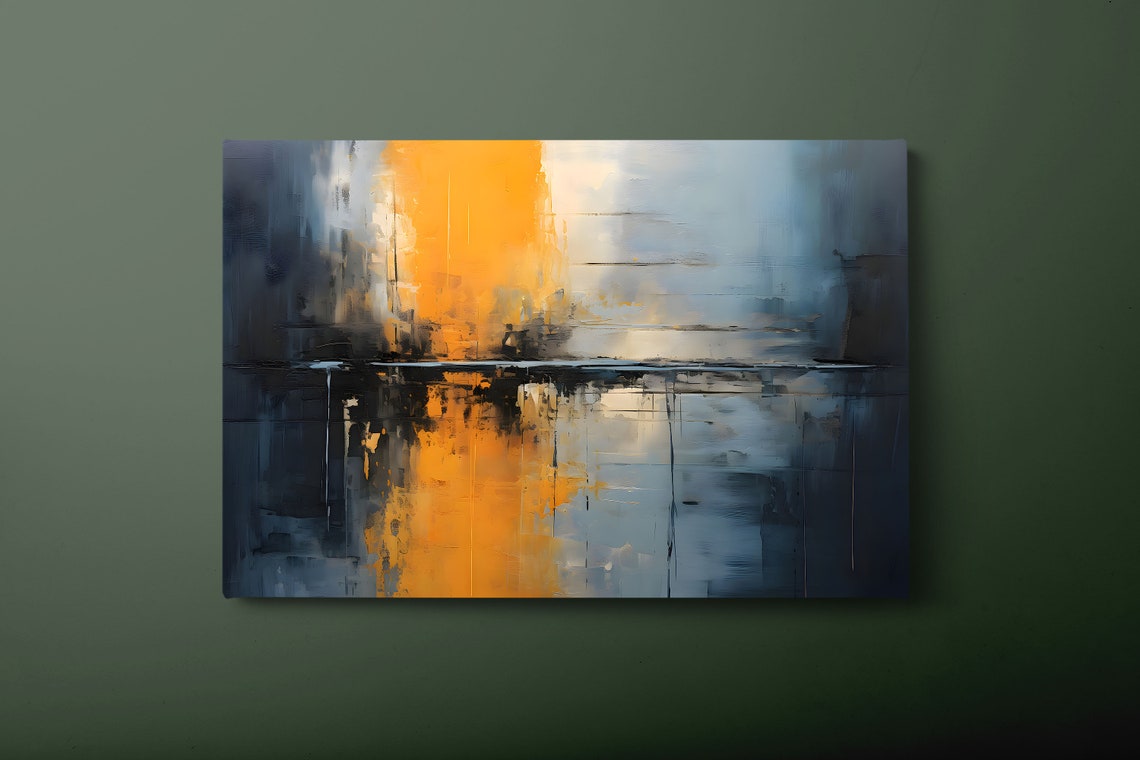 Golden Sun Stripe Over Blue Gray Abstract Seascape Art Poster