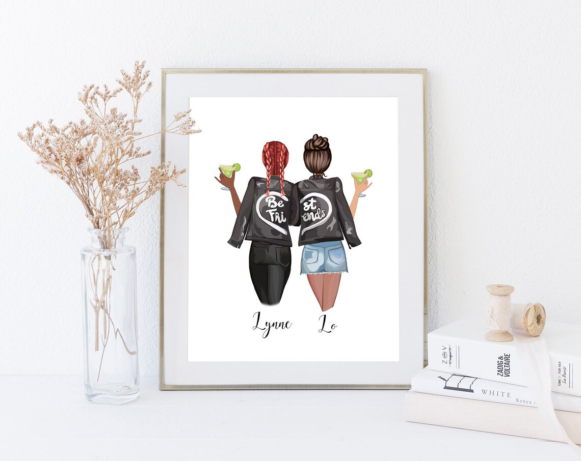 Custom Best Friends Margarita Night Girls Illustration Poster