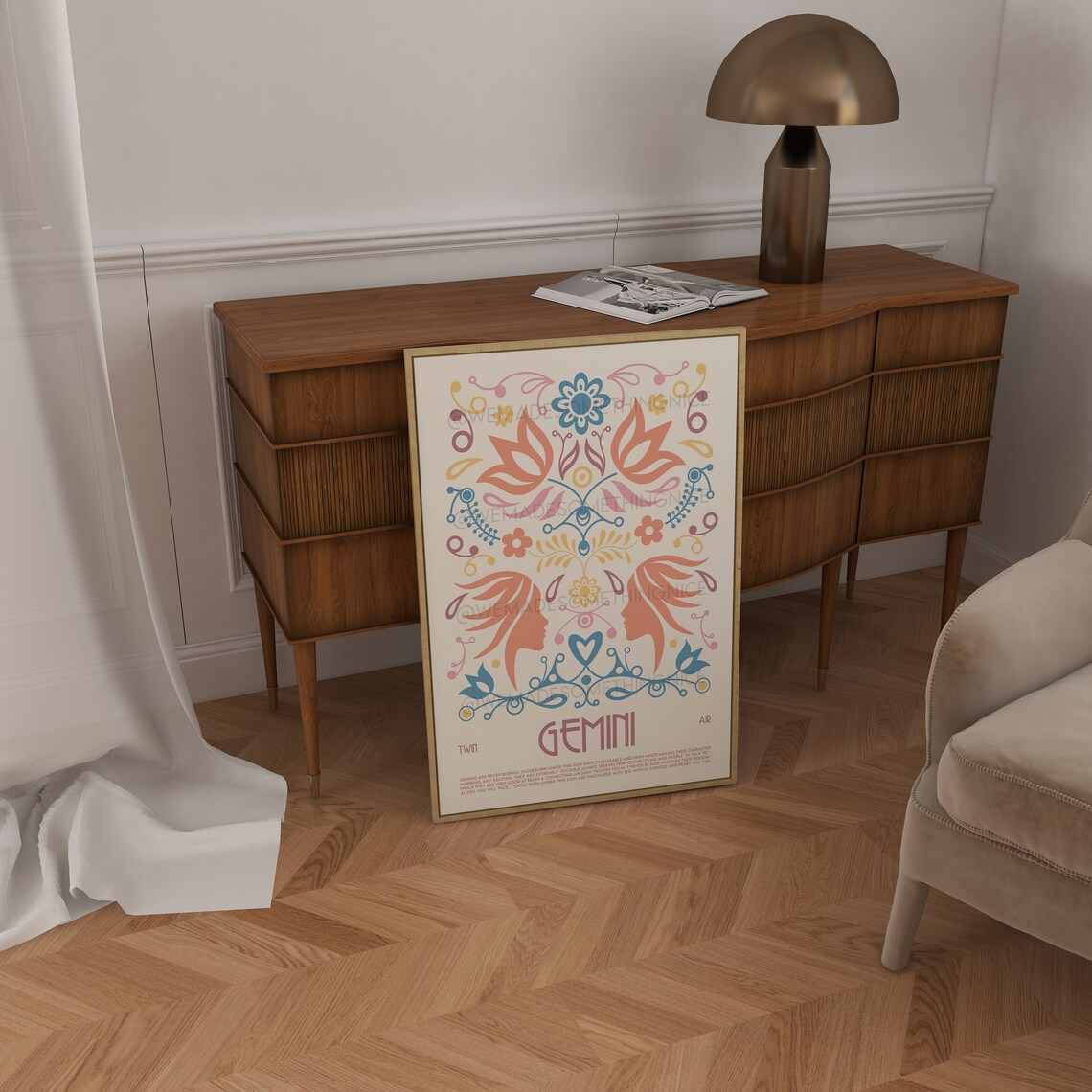 Gemini Horoscope Poster Print, Boho Zodiac Art - Image 3