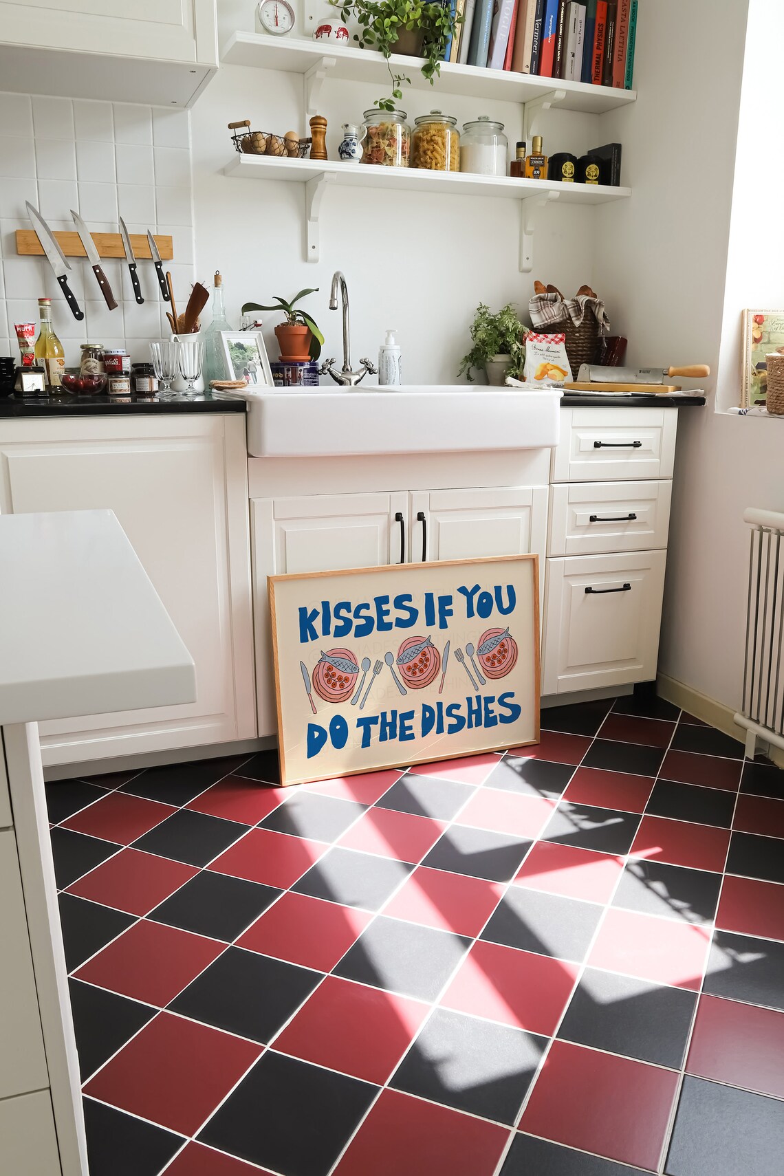 Kisses If You Do The Dishes Kitchen Art Print - Image 3
