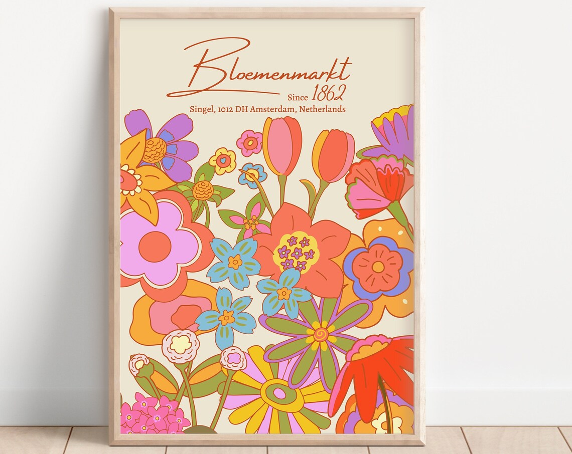 Bloemenmarkt Amsterdam Retro Floral Art Print