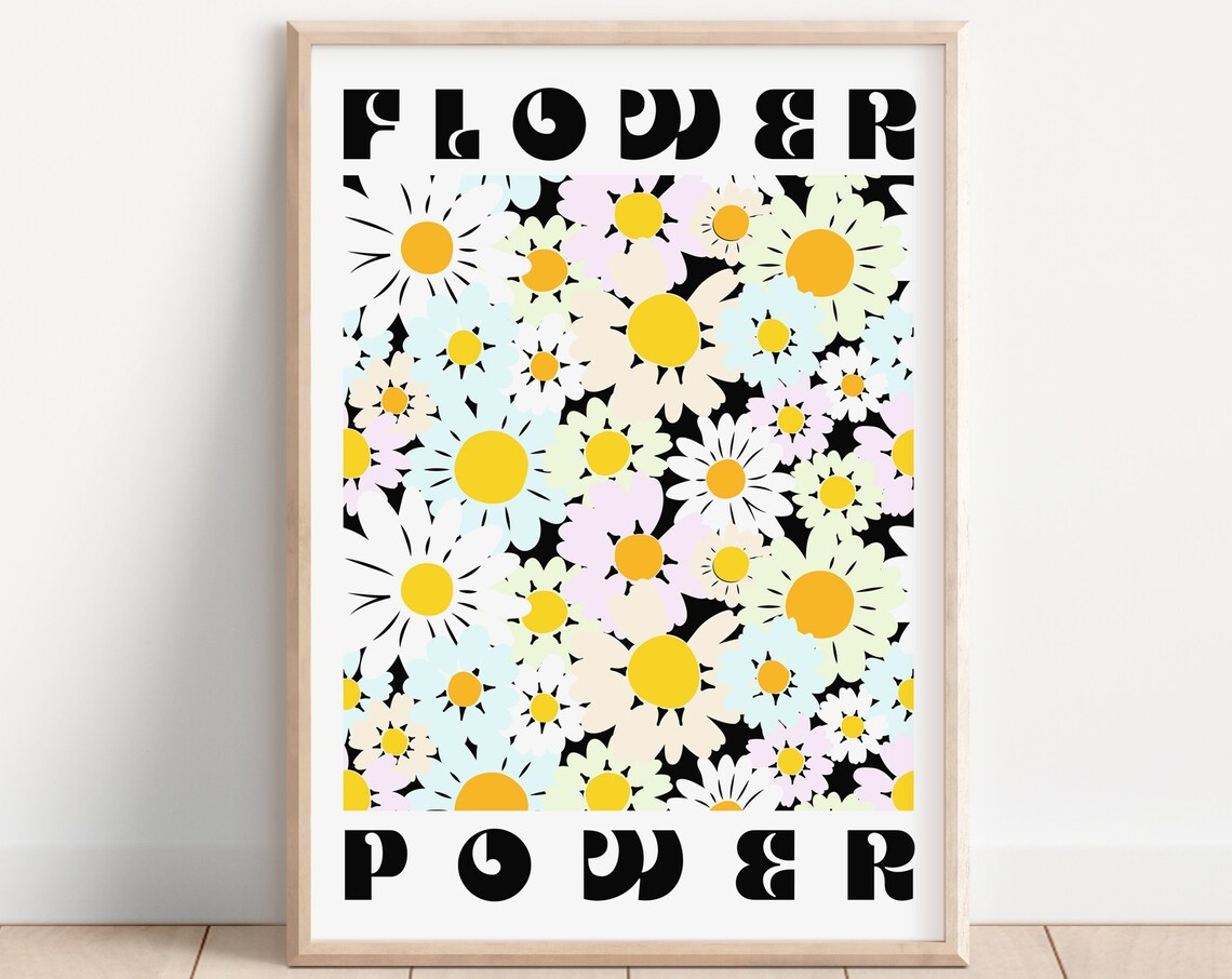 Flower Power Pastel Daisy Retro 70s Colorful Floral Pattern Art Poster