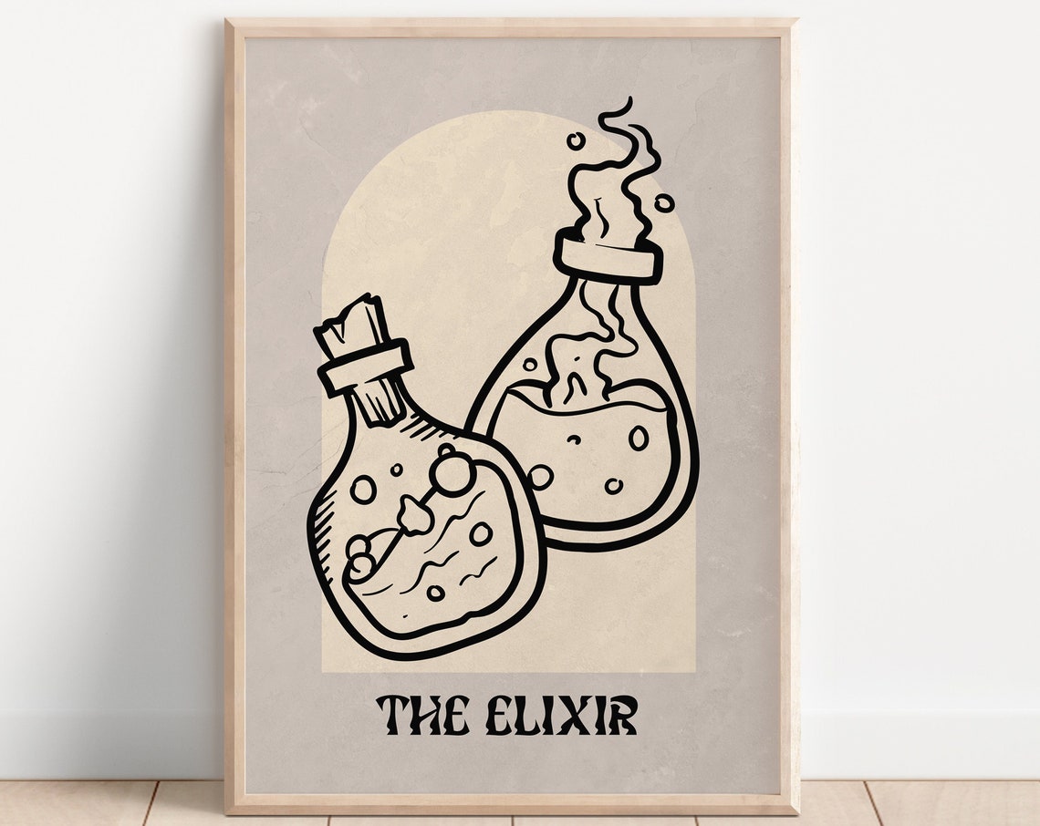 The Elixir Vintage Potion Bottle Witchy Apothecary Art Poster