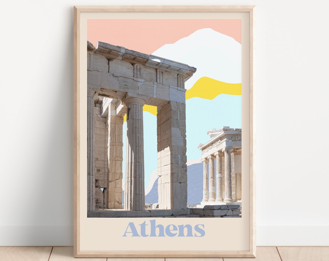 Athens Greece Acropolis Boho Pastel Retro Ruins Travel Poster