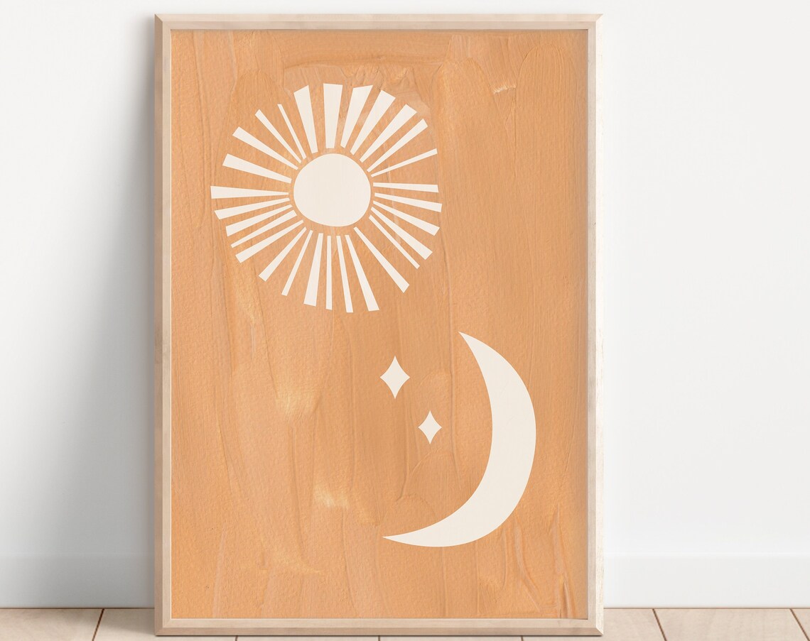 Peach Boho Sun And Moon Art Print, Celestial Decor