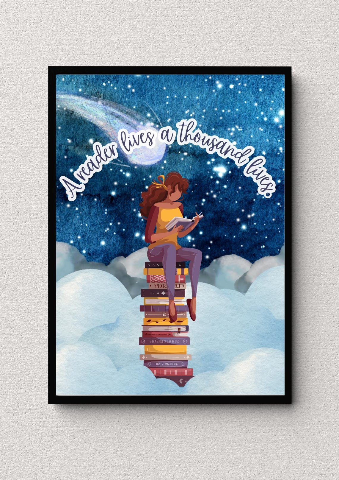 A Reader Lives A Thousand Lives Starry Night Sky Book Quote Poster - Image 3