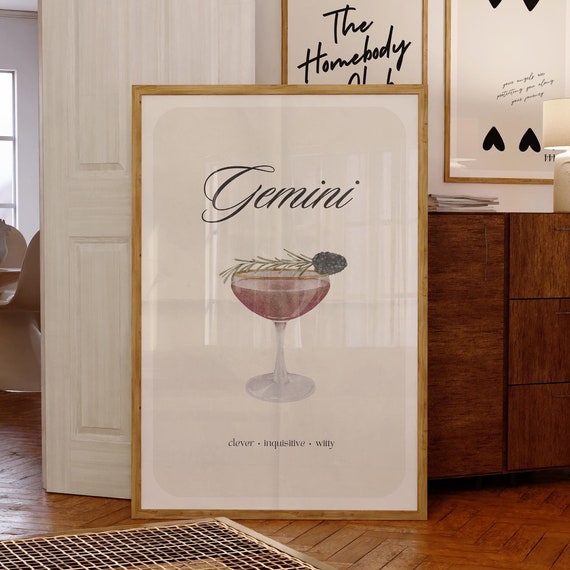 Gemini Print Instant Poster Gemini Cocktail Poster Gemini Zodiac Wall Art Zodiac Poster Star Sign Print