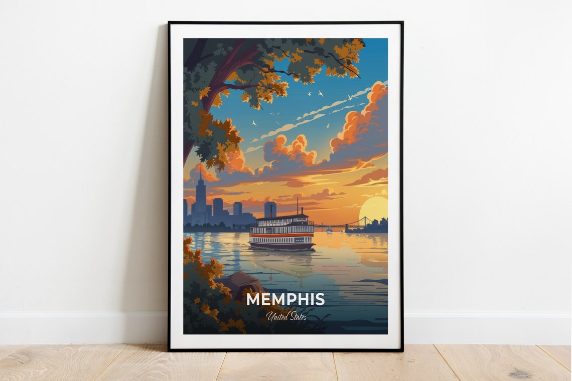 Memphis Sunset Riverboat Crossing Mississippi Riverfront Poster