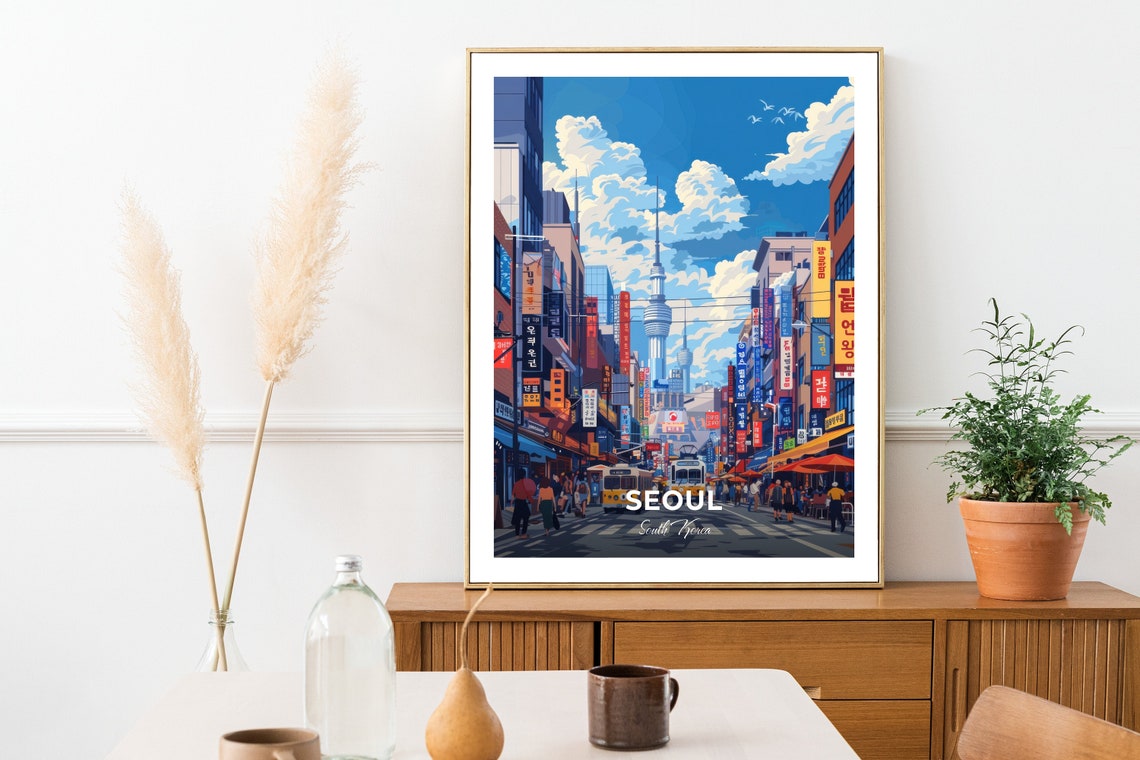 Seoul Travel Poster Myeongdong Shopping Street City Print Cityscape Artwork Birthday Wedding Gift Wall Art Location Print Home Decor - Image 2