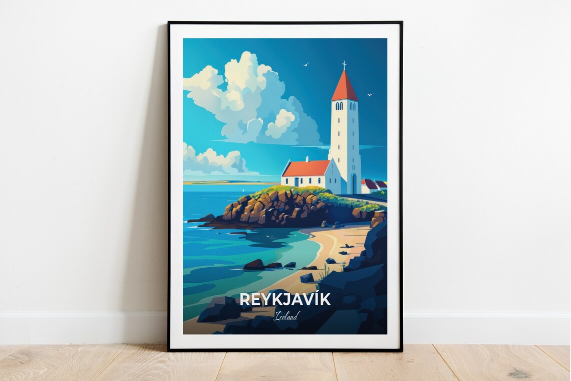 Reykjavik Iceland Hallgrimskirkja Church Coastal Travel Poster