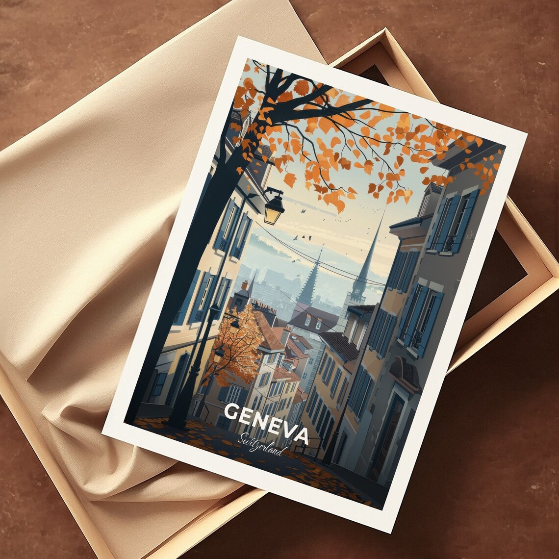 Geneva Old Town Autumn Street Golden Leaves Switzerland Travel Poster - Image 3