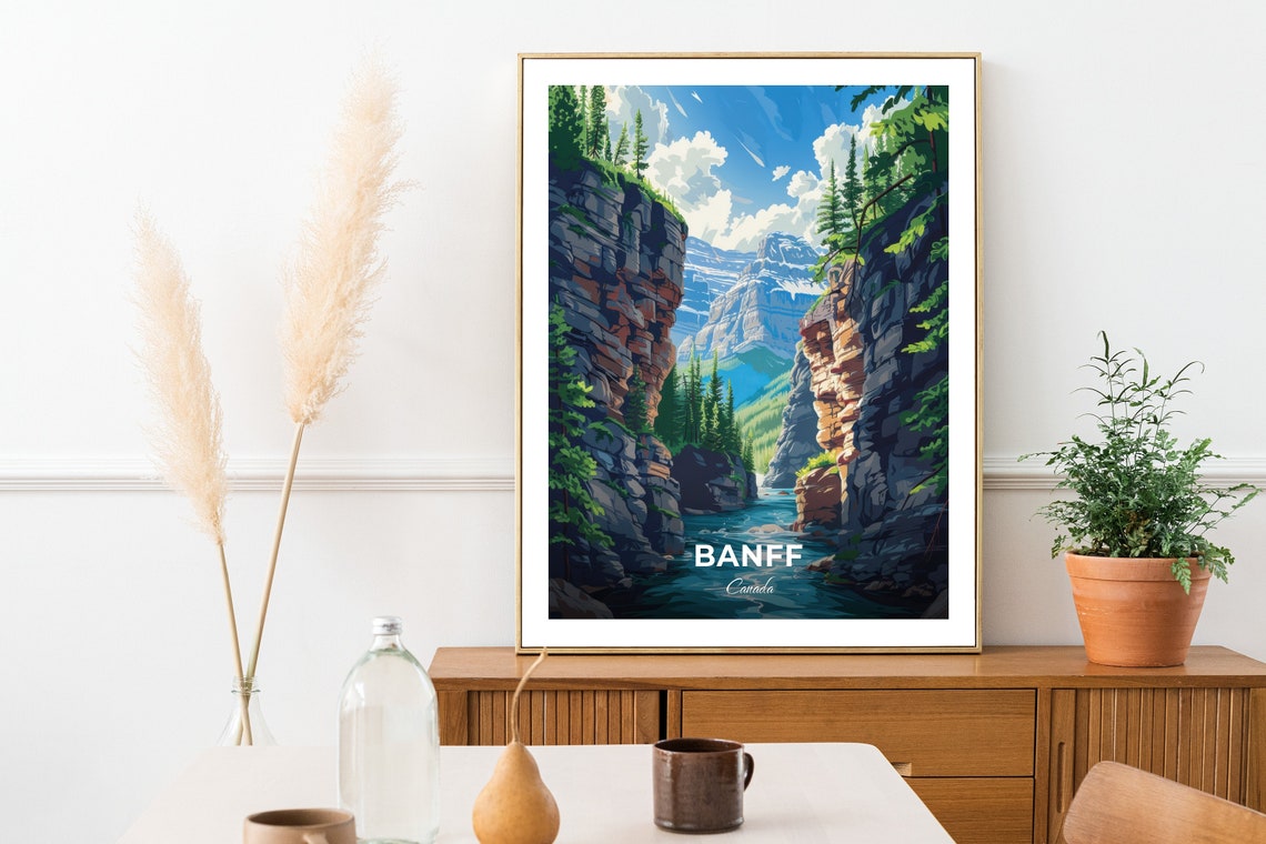 Banff Canada Mountain Canyon River Pine Forest Travel Wall Art - Image 2