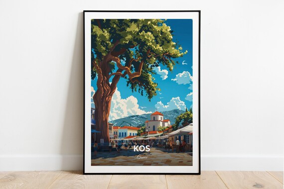 Kos Greece Old Town Square Giant Tree Church Sunny View Poster
