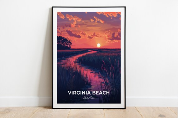 Virginia Beach Serene Marsh Sunset Wetlands Glow Travel Poster