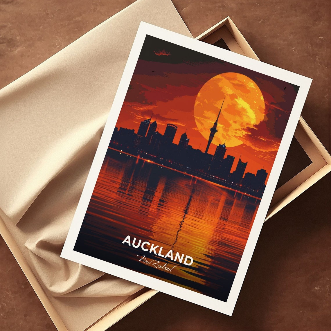 Auckland Sky Tower Sunset Skyline Over The Harbour Travel Poster - Image 3