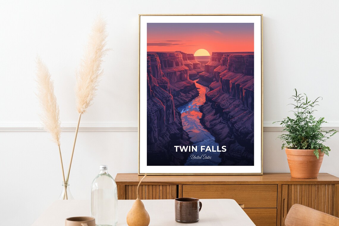 Twin Falls Idaho Snake River Canyon Sunset Travel Poster Orange Sky Art - Image 2