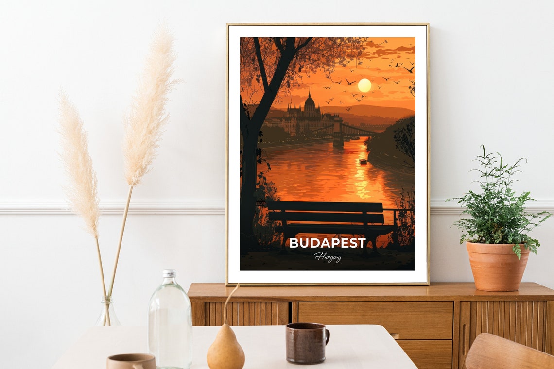 Budapest Hungary Golden Sunset Over Parliament And Danube River Poster - Image 2