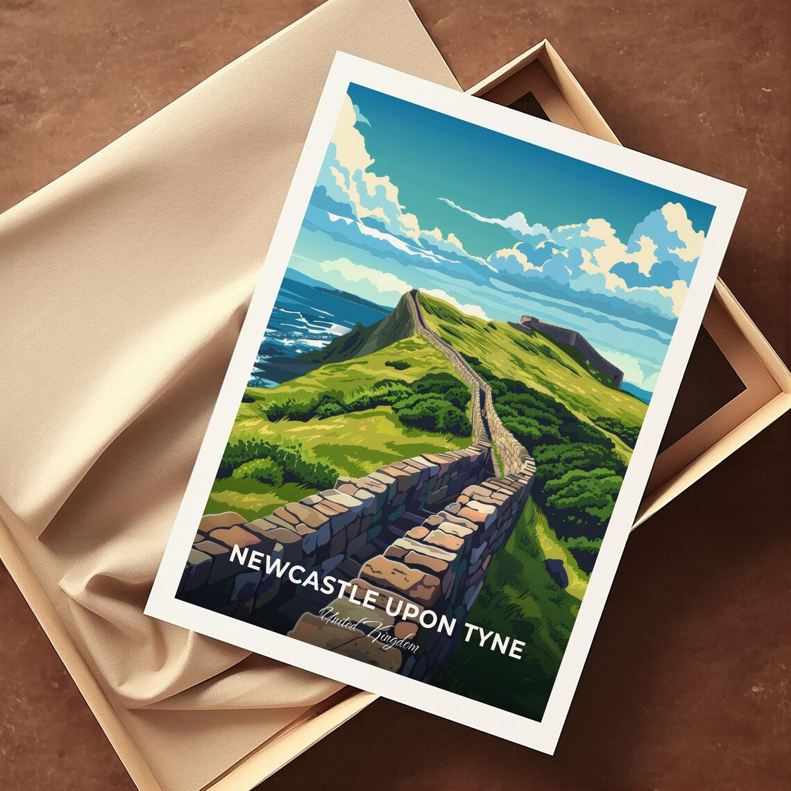 Newcastle England Hadrians Wall Roman Rolling Green Hills Coast Poster - Image 4