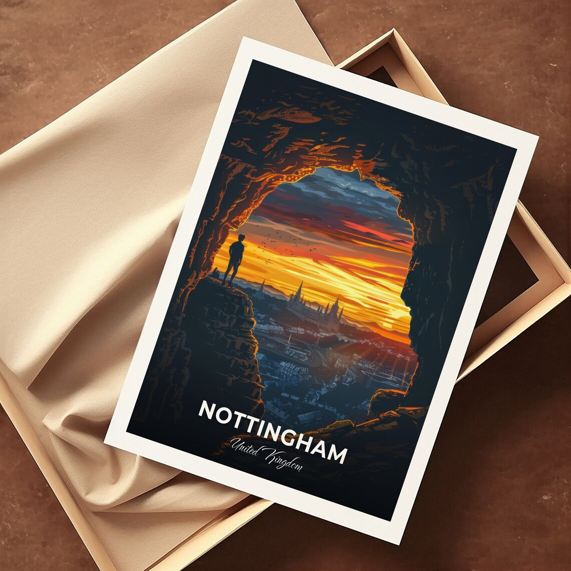 Nottingham City Of Caves Cave Window City Lights Travel Poster - Image 3