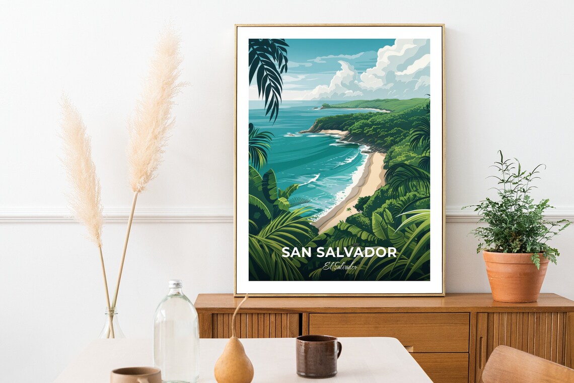 San Salvador Tropical Beach Cove Turquoise Water Travel Poster - Image 2