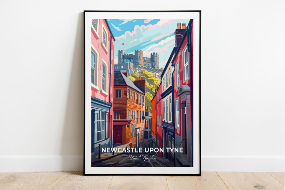 Newcastle Upon Tyne Castle Keep Historic Street Travel Poster