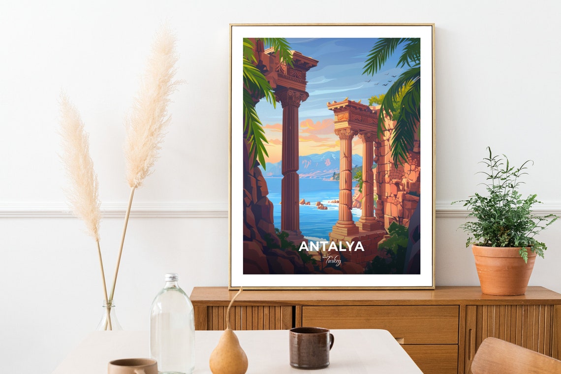 Antalya Ancient Columns by the Sea Turkey Ruins Coast Travel Poster - Image 2