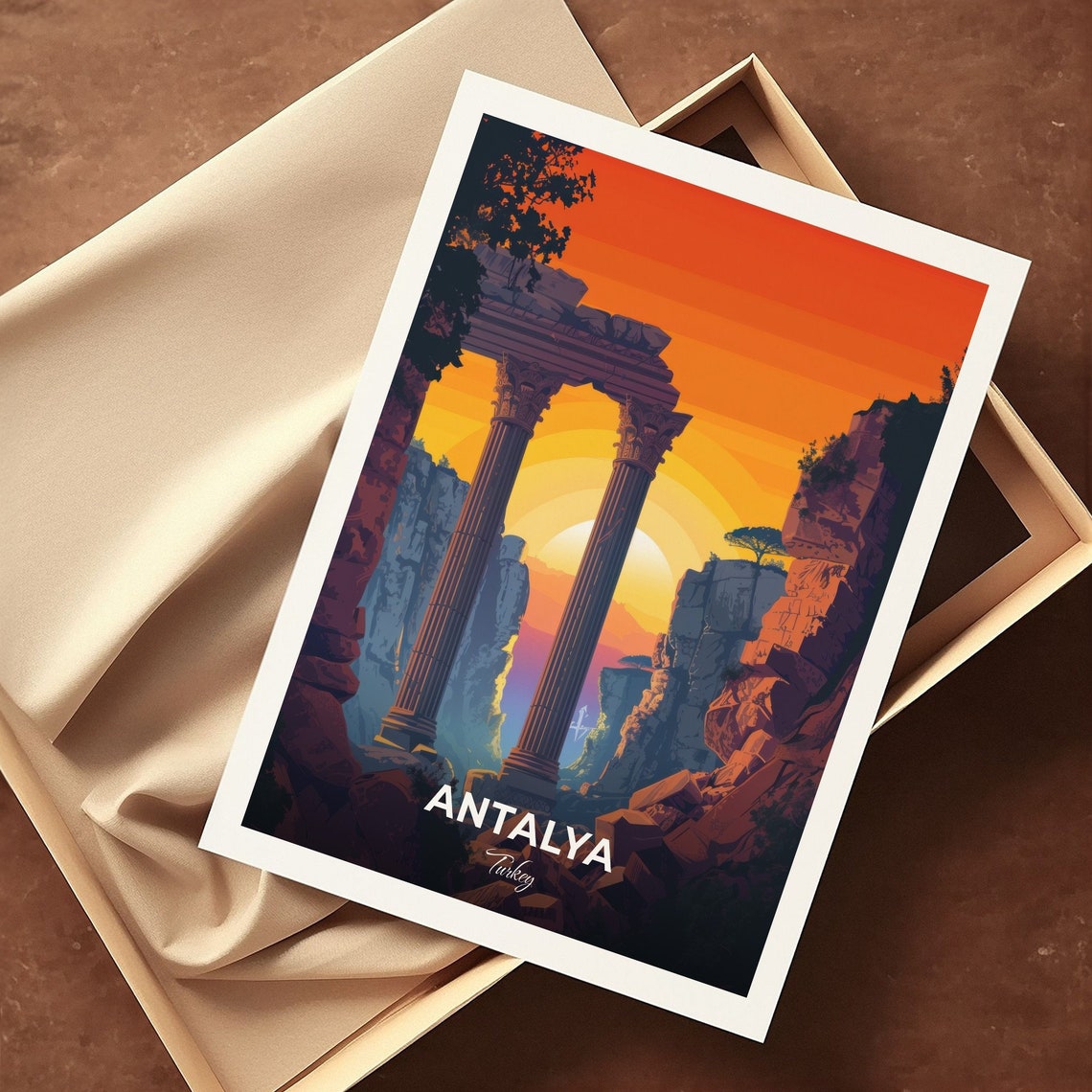 Antalya Ancient Columns Silhouetted At Sunset Turkey Travel Poster - Image 3