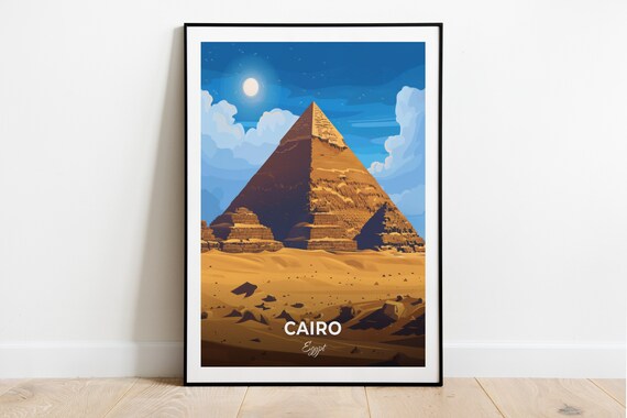 Cairo Egypt Single Pyramid Under Moonlit Desert Night Poster