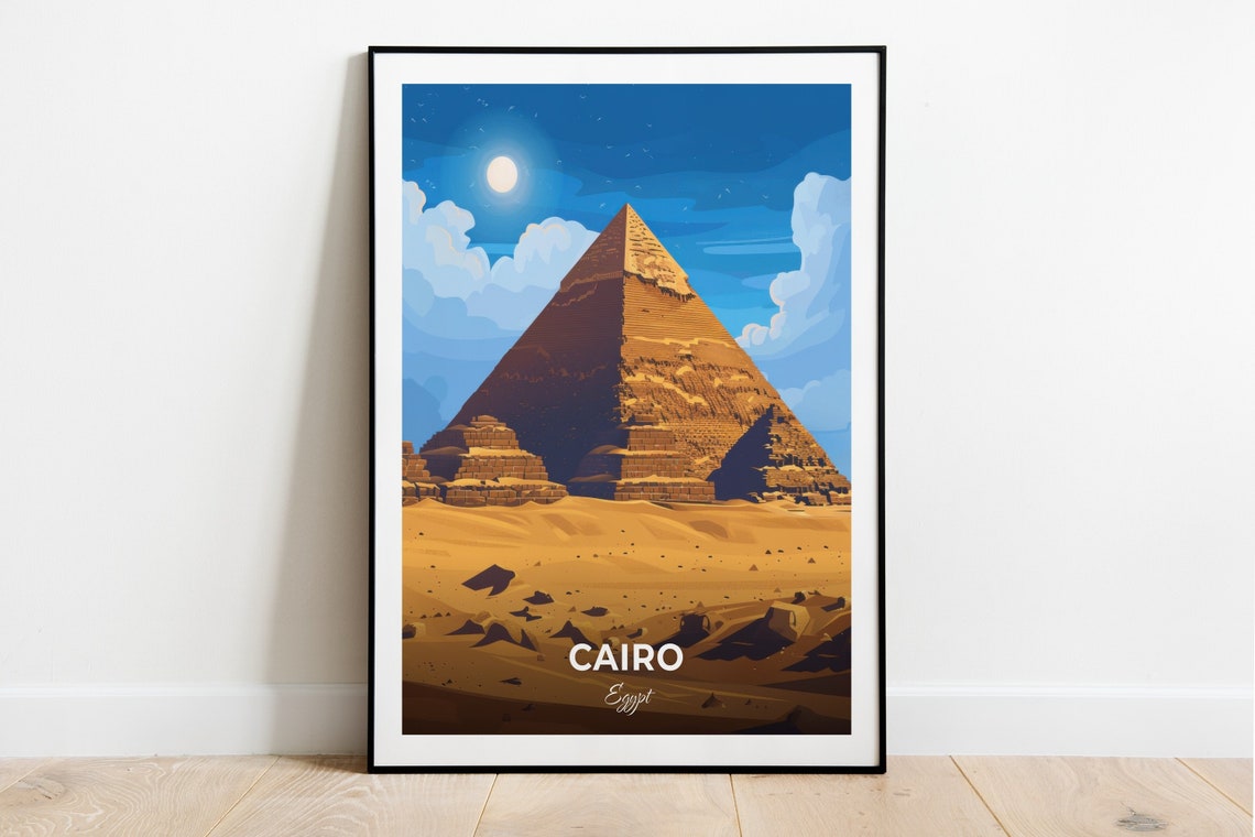 Cairo Egypt Single Pyramid Under Moonlit Desert Night Poster