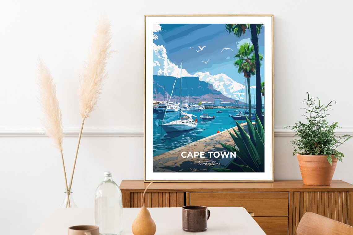 Cape Town Waterfront Sailboats and Table Mountain Travel Poster - Image 3