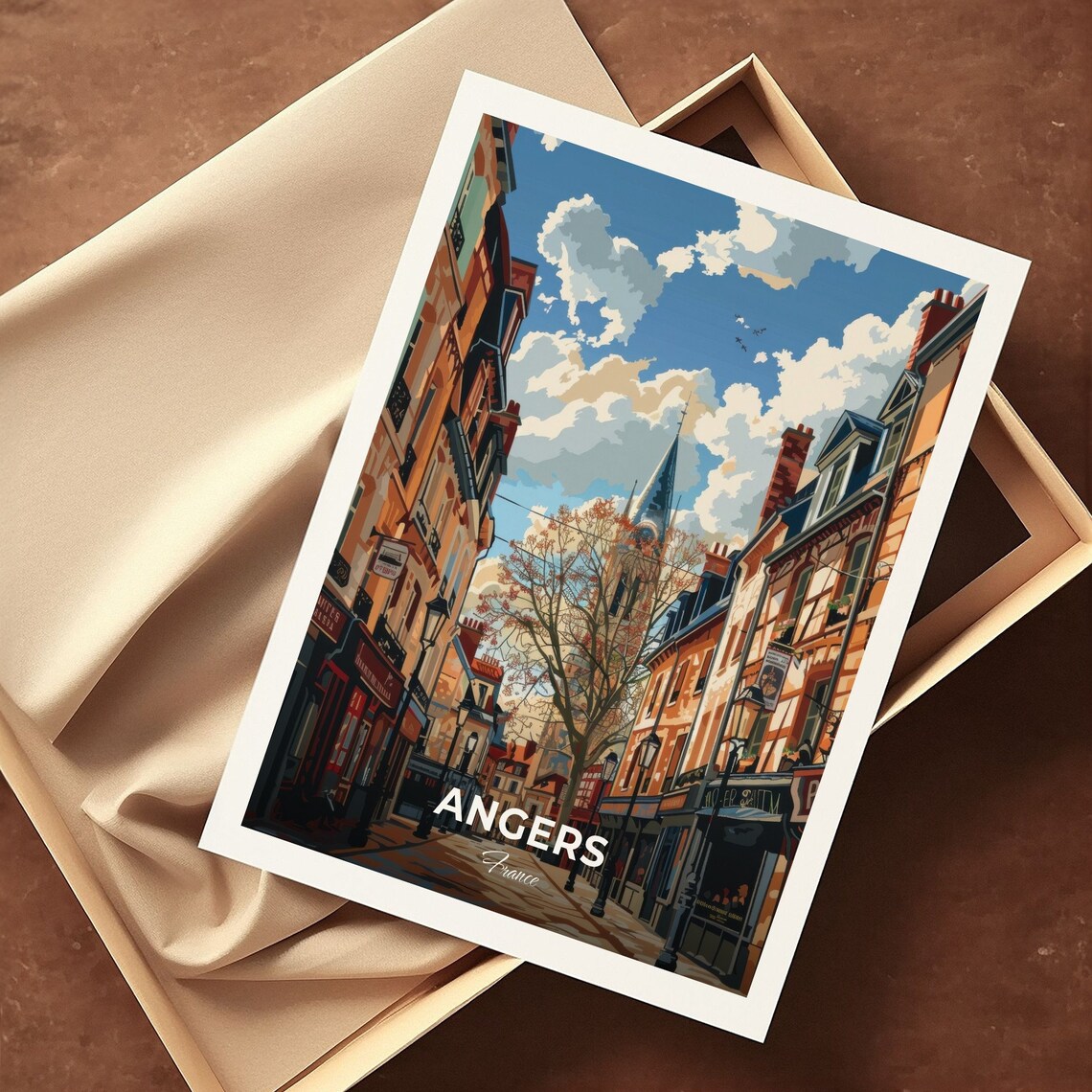 Angers France Old Town Street Church Spire Sunny Historic Charm Poster - Image 3