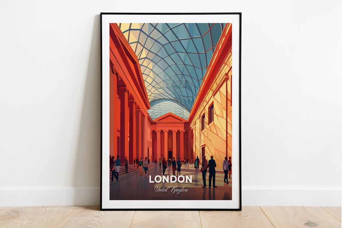 London United Kingdom British Museum Glass Roof Court Travel Poster