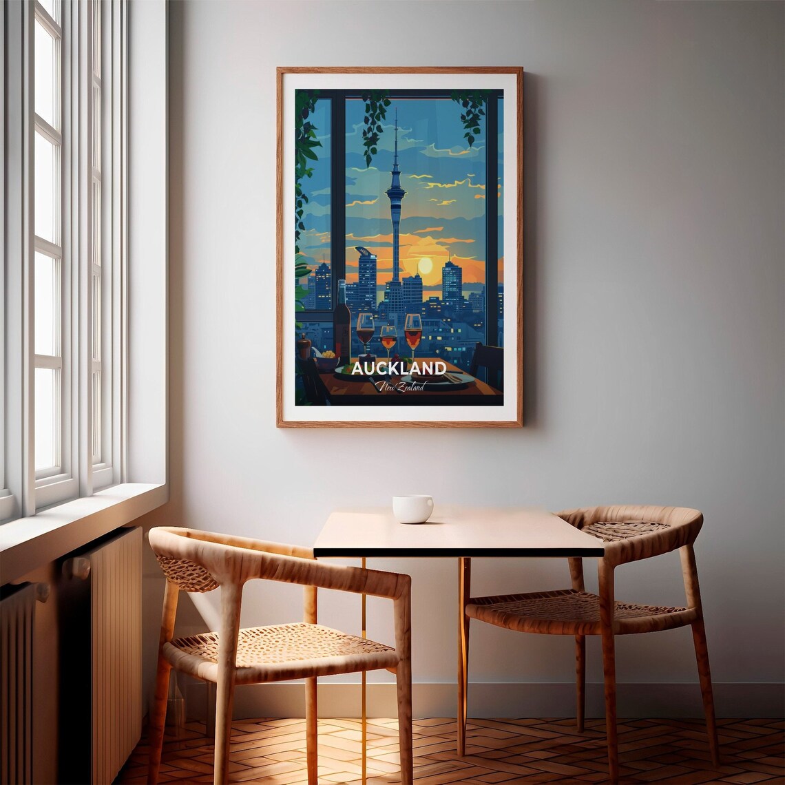 Auckland Sky Tower Sunset Skyline Wine Dinner View New Zealand Poster - Image 2