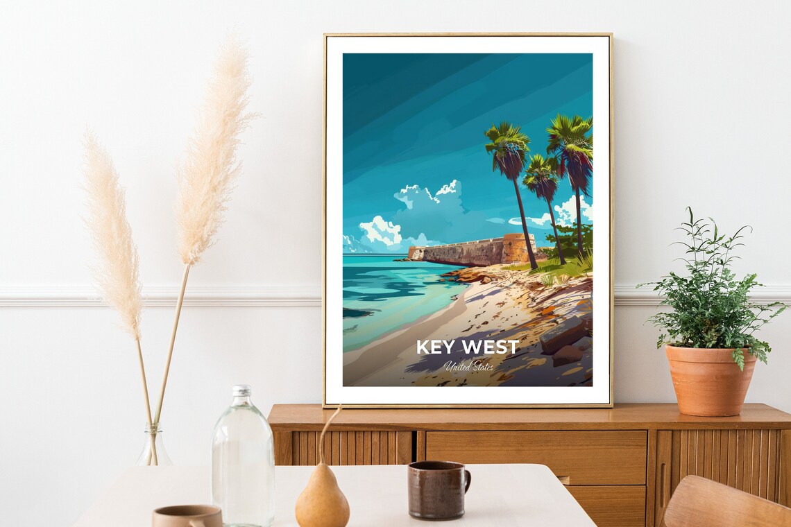 Key West United States Fort Zachary Taylor Beach Palms Travel Poster - Image 2