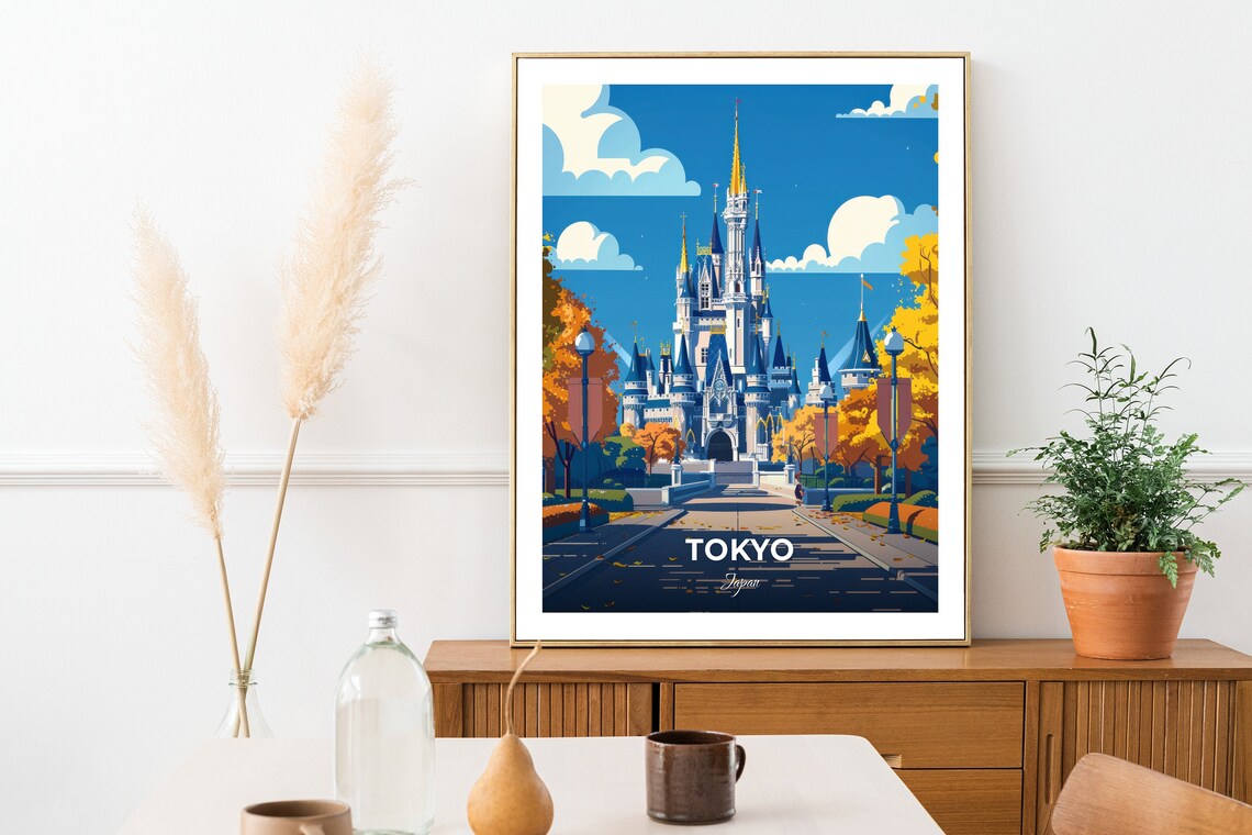 Tokyo Japan Fairytale Theme Park Castle In Golden Autumn Light Poster - Image 2