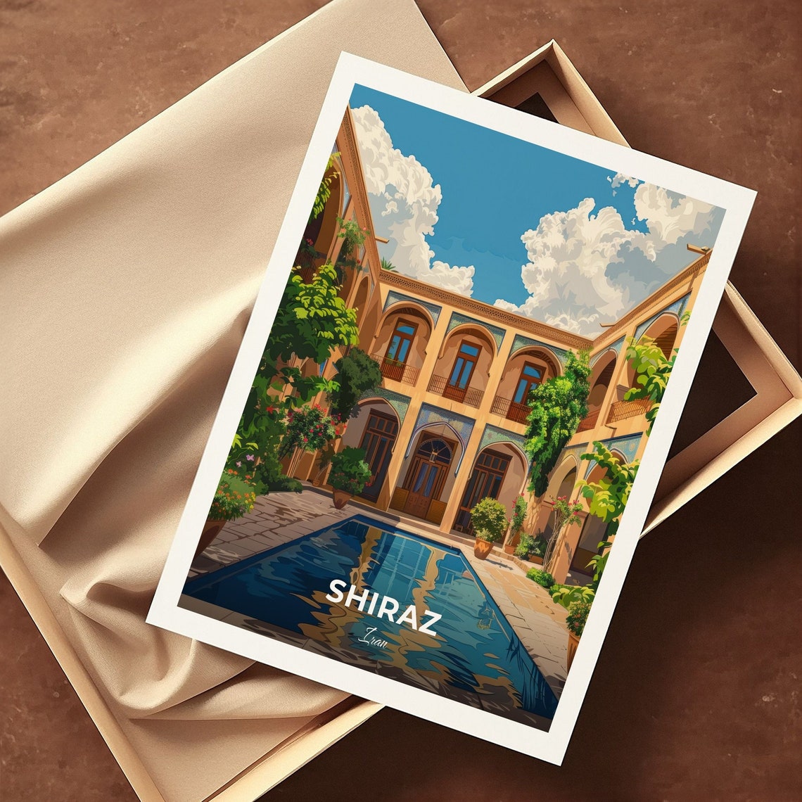 Shiraz Iran Zinat ol Molk House Courtyard Pool Arches Travel Poster - Image 3