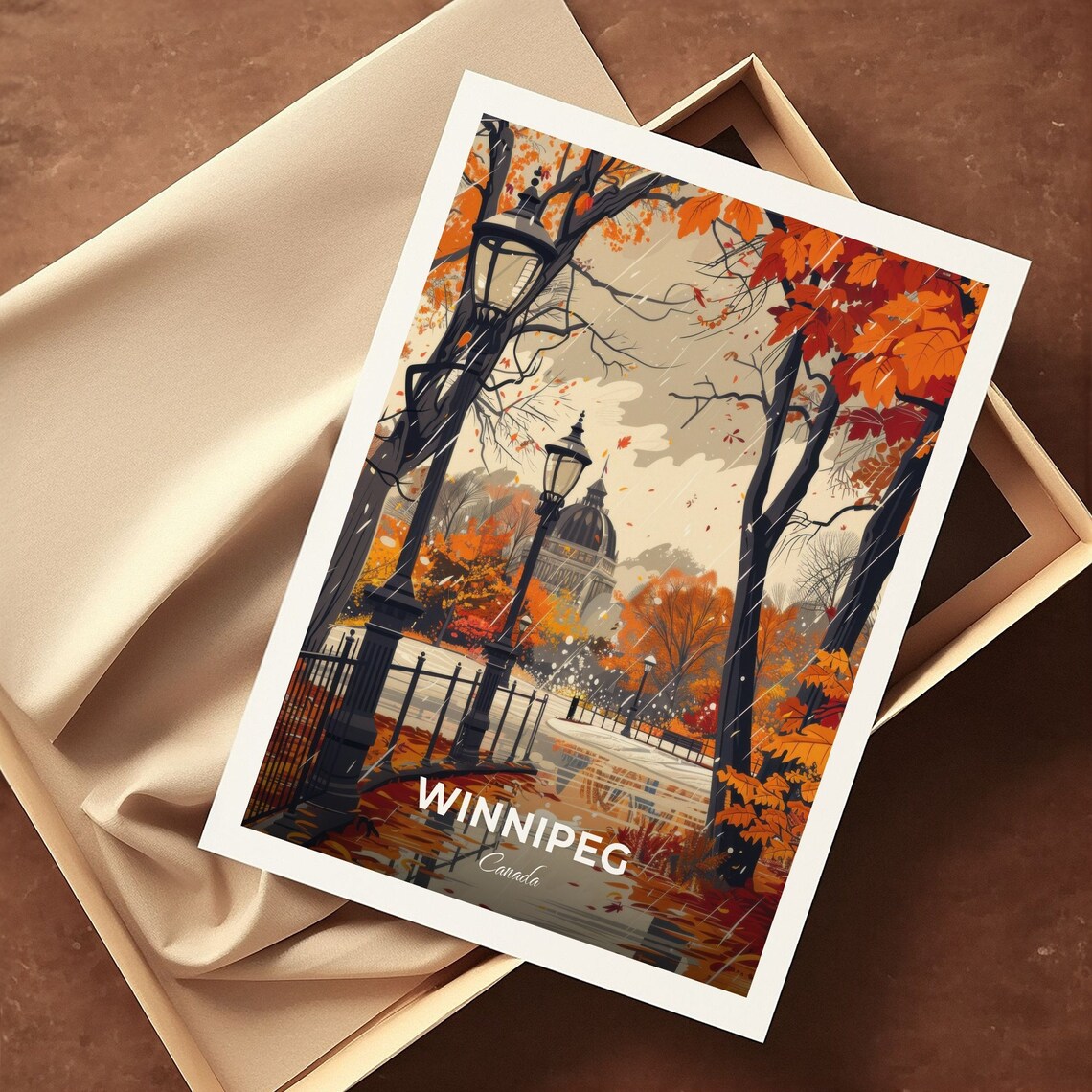 Winnipeg Assiniboine Park Autumn Rain Lampposts Canada Vintage Travel Poster - Image 3