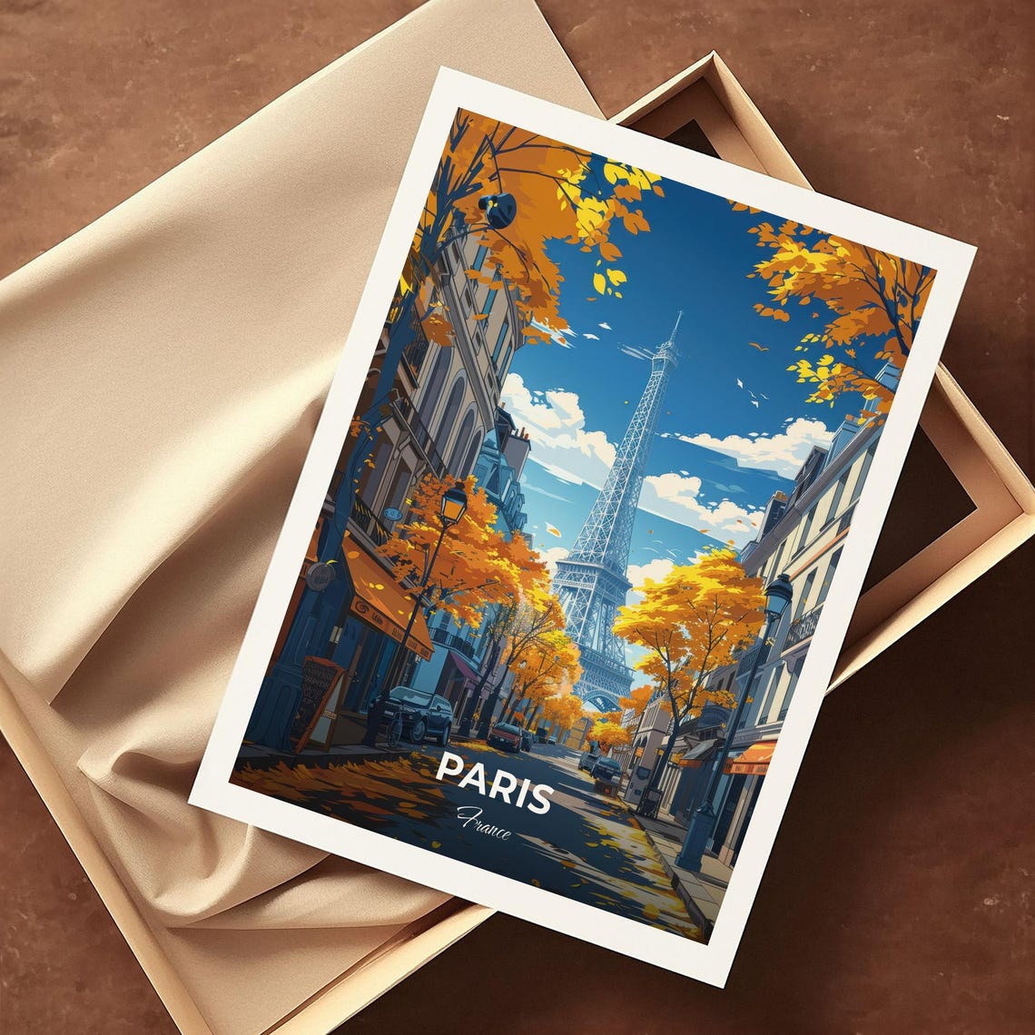 Paris Eiffel Tower Autumn Tree Lined Street Modern City Travel Poster - Image 4