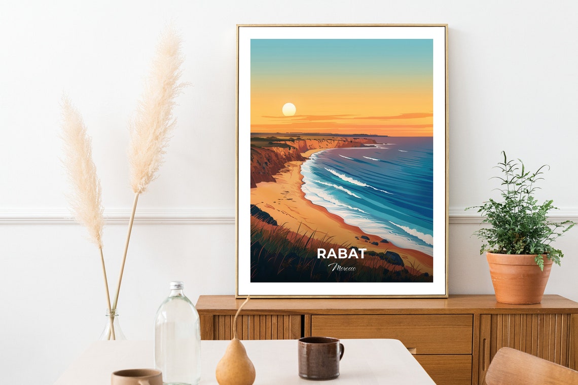 Rabat Morocco Beach Sunset Cliffs Atlantic Waves Travel Poster - Image 2