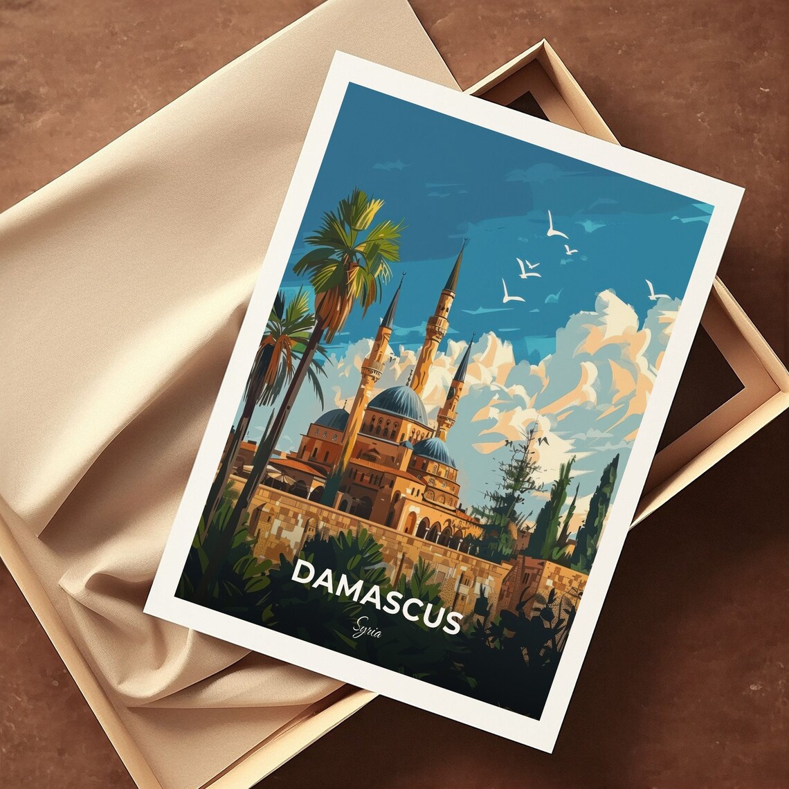 Damascus Darwish Pasha Mosque Domes Minarets Skyline Syria Travel Poster - Image 3