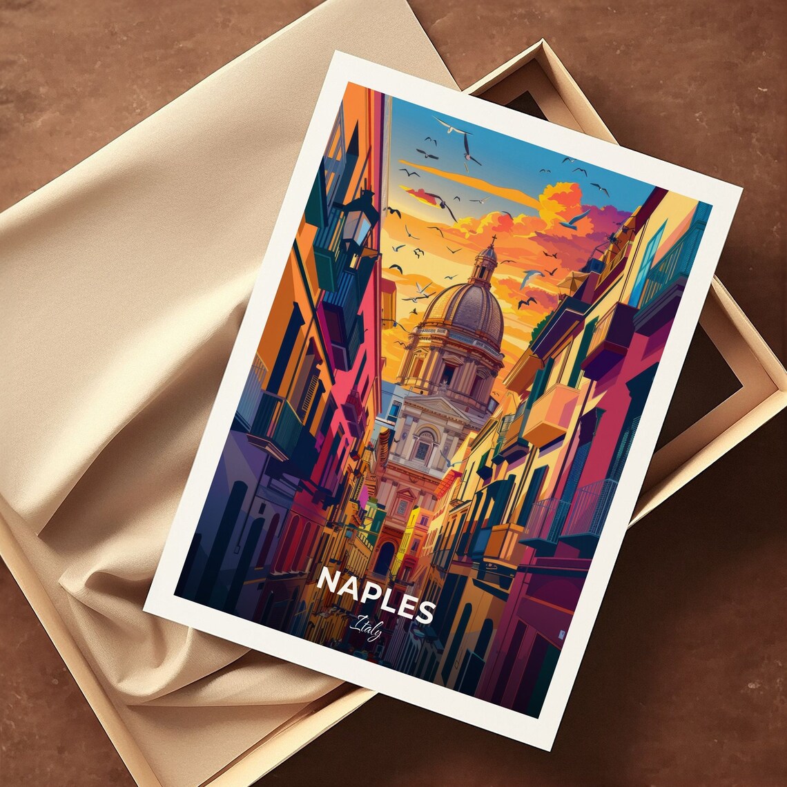 Naples Gesu Nuovo Church Sunset Street Italy Travel Art Poster - Image 3