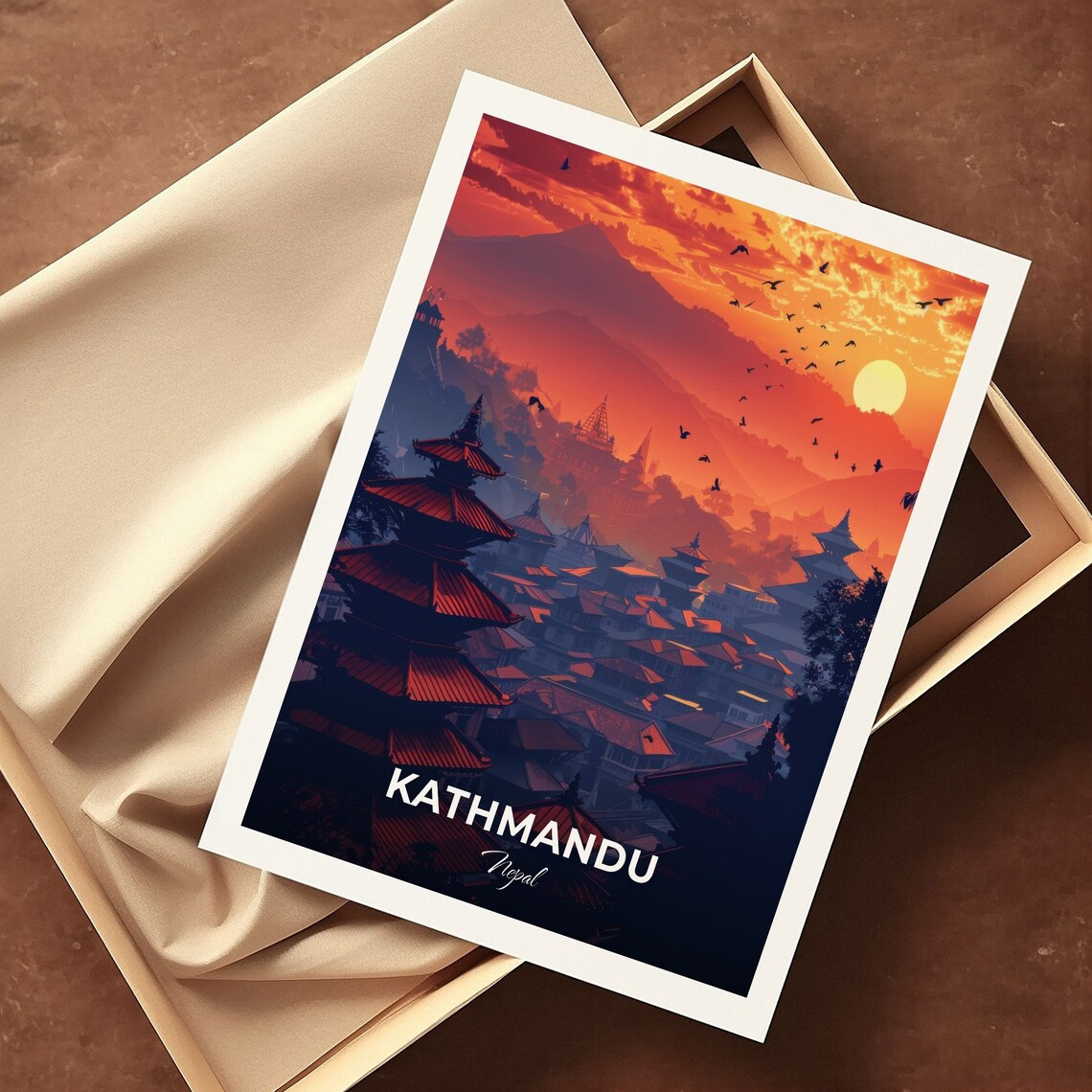 Kathmandu Nepal Durbar Square Sunrise Bird Flocks Travel Poster - Image 3