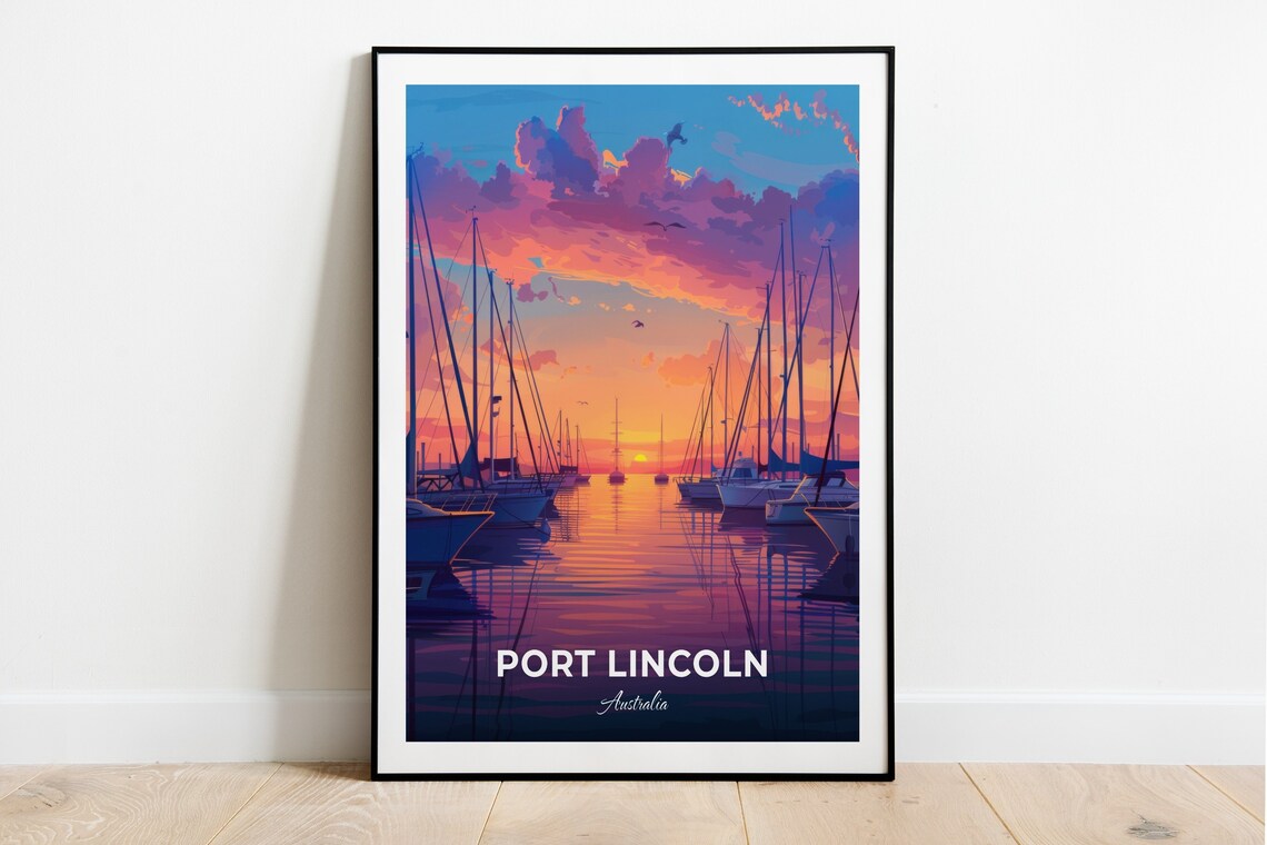 Port Lincoln Travel Poster Port Lincoln Marina City Print Cityscape Artwork Birthday Wedding Gift Wall Art Location Print Home Decor