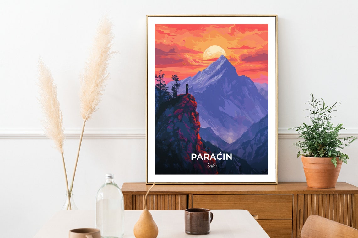 Paracin Serbia Zvid Mountain Sunset Peak Silhouette Art Travel Poster - Image 2