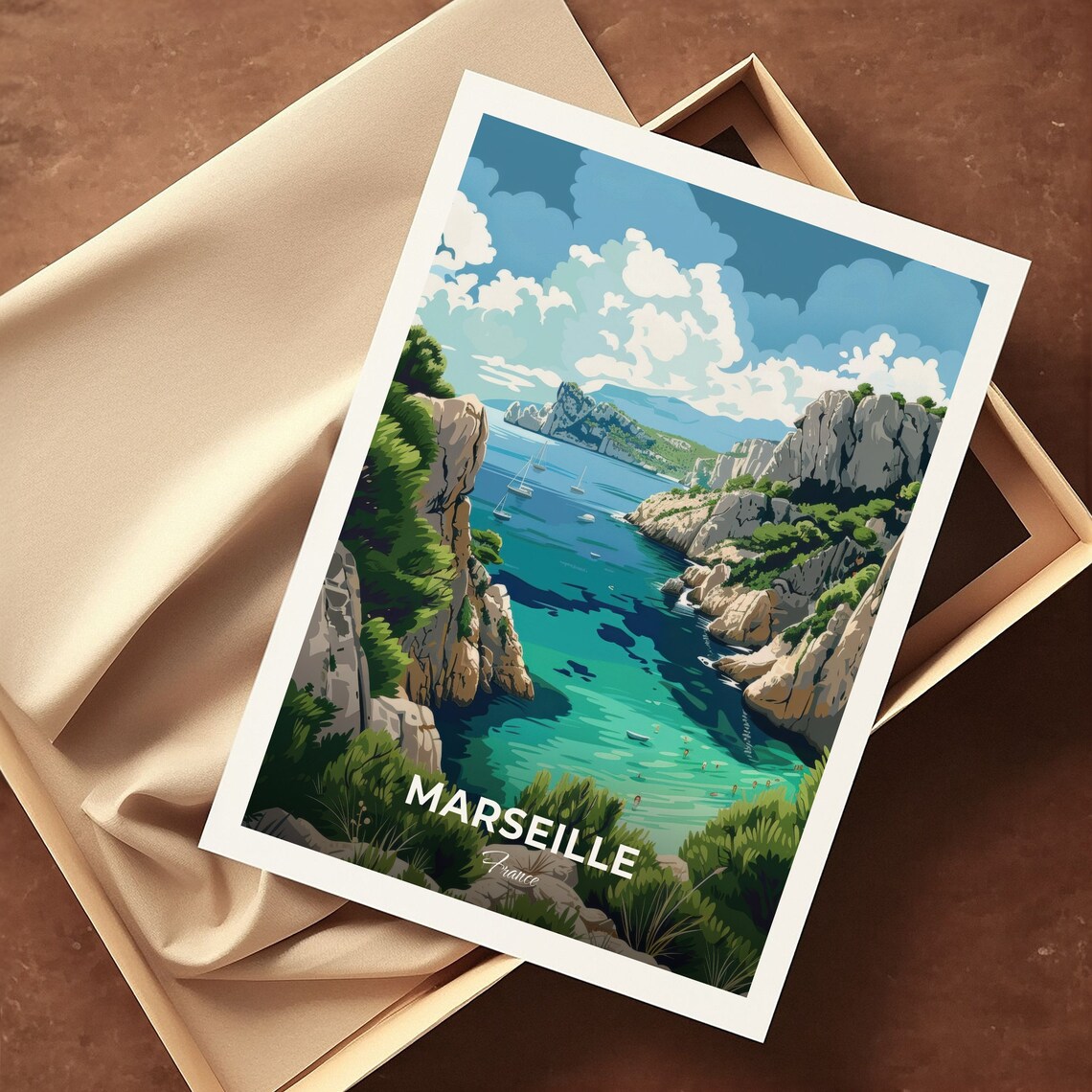 Marseille France Rocky Calanques Cove Turquoise Sea Travel Poster - Image 3