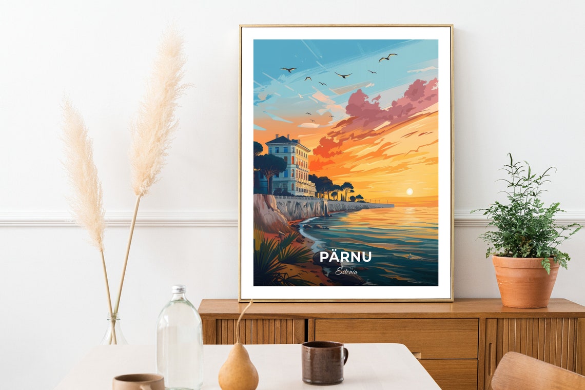 Parnu Estonia Golden Sunset Coastline Cliffside Travel Art Poster - Image 2